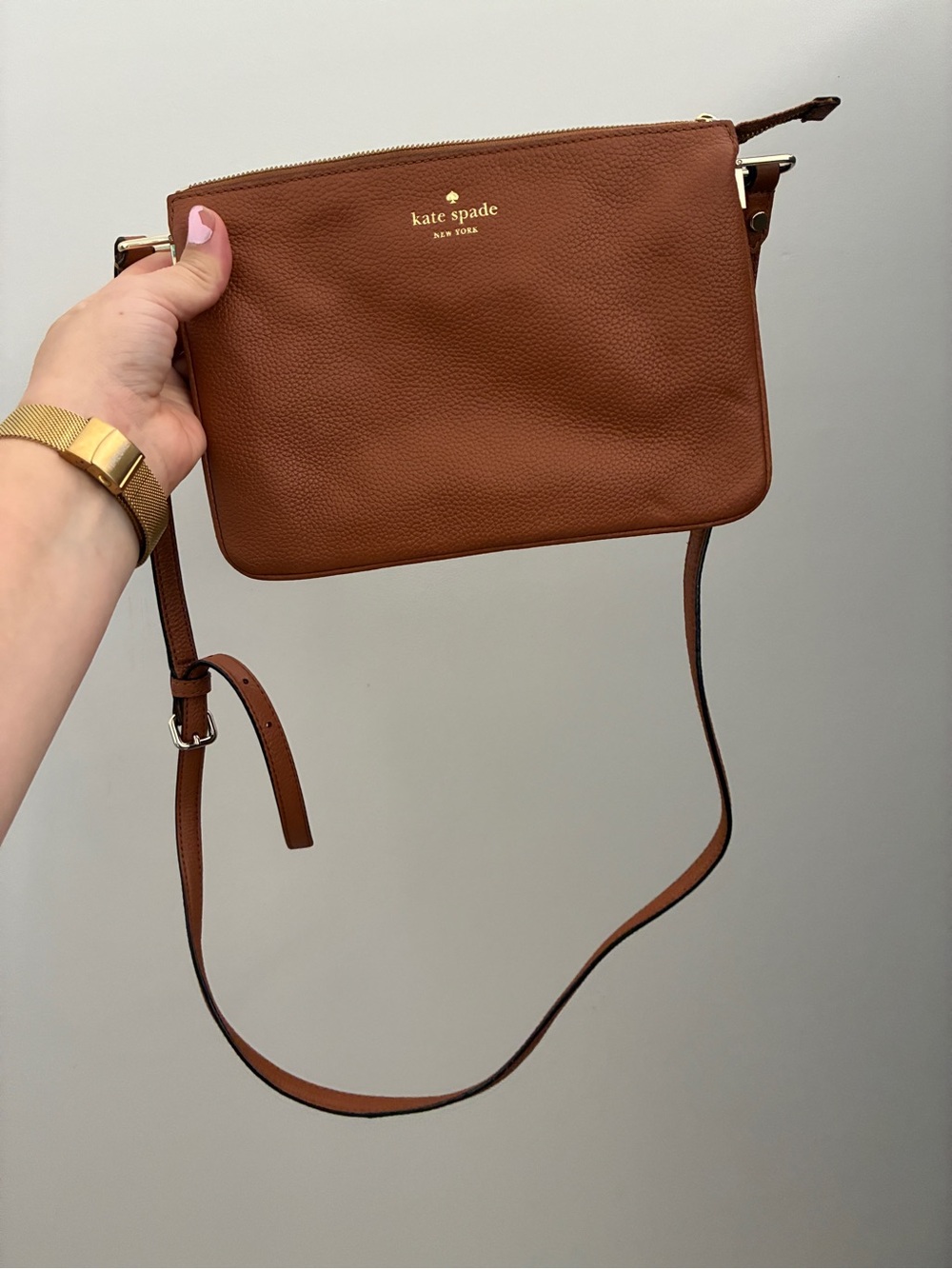 Kate Spade New York Leila Triple Gusset Brown Leather Crossbody Purse